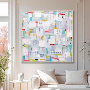 Wabi Sabi wall art, Neutral abstract art print, Beige pale geometric painting, Large minimalist canvas for modern bedroom decor