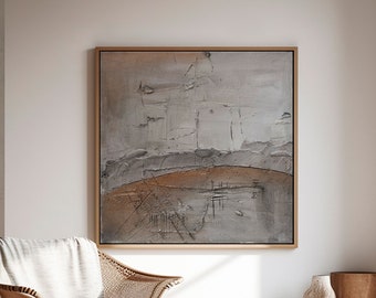 Original Abstract painting  brutalist wall art original, mid century modern beige earth tone, Original Painting with thick texture Duealberi