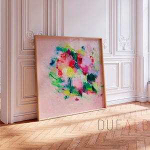 Abstract wall art, flower abstract pink green painting print, large abstract artwork, Eclectic boho wall decor, Pastel colors wall art