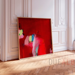 Abstract painting print, vibrant vivid colors, wall art extra large, bright red and pink abstract wall art