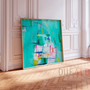 Colorful Abstract artwork, Light green pink white art, modern contemporary abstract wall art print, eclectic living room and office decor