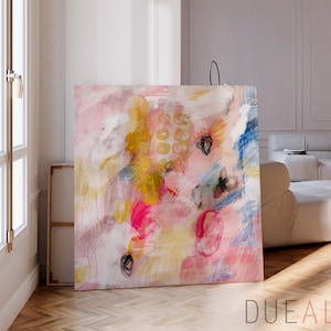 Grande arte de parede, sala de estar verde-fúcsia roxa, decoração de parede boho moderna, impressão de pintura abstrata eclética moderna