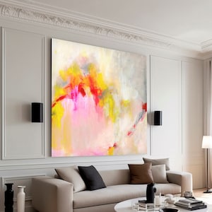 abstract acrylic painting colorful PRINT, large art for bedroom, Abstract Art print, large wall art  gift hot Pink boho miami abstract art