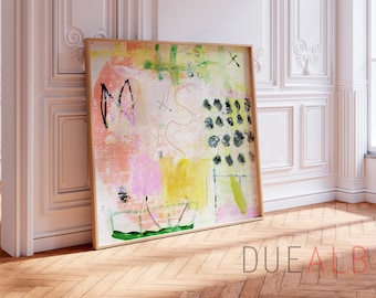 Impression d'art abstrait pastel multicolore, grande oeuvre d'art murale, impression abstraite, peinture d'art mural pâle pour chambre à coucher