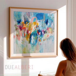Large art print, colorful abstract painting, Large Abstract art print with blue pink and orange, colorful home decor wall art gift