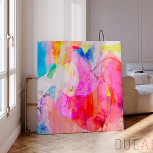 Bright wall art extra large abstract print, Vibrant and colorful abstract painting for living room decor, Multicolor artwork