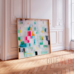 Abstract pink minimalist painting print, Extra large colorful wall art print, Geometric canvas wall decor for living room
