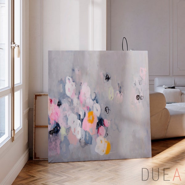 Large Abstract Grey Pink Wall Art - Unique and Vibrant Art print for Your Home