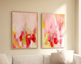 Abstract prints set of 2, Pink purple red wall art, Minimalist modern abstract painting, light pink liliac Trendy aesthetic wall art