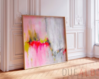 Impresión de pintura abstracta, arte abstracto minimalista vibrante rosa claro, decóracion de pared moderna con colores vivos