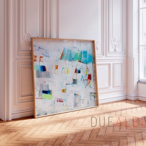 Large Abstract Art Print, abstract wall art prints, minimalist Abstract Painting, Mid century modern painting for Bedroom, pastel blue art