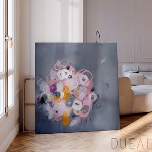 Dreamy pastel grey pink Abstract Painting Print, Modern abstract Wall Art, Romantic Pastel pink and grey abstract flower painting print