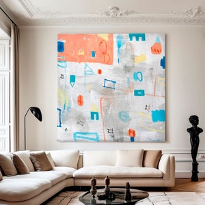 Abstract wall art print, Beige pink blue Modern Trendy aesthetic wall art, Large abstract artwork