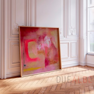 Stampa artistica astratta rosa chiaro corallo arancione beige, decorazione minimalista su tela per soggiorno, stampa artistica da parete extra large