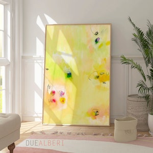 Impresión de pintura abstracta, colores vivos y vibrantes, arte de pared extra grande, arte de pared abstracto rosa amarillo brillante