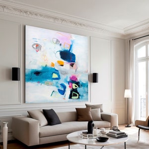 Vibrant abstract painting giclee print, soft pastel wall art,joyful mid century modern abstract art, large fine art print, acrylic abstract