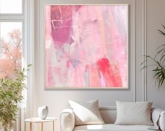 Purple Abstract Painting Print, Fuchsia and Pink Large Wall Art, Modern Eclectic Canvas, Trendy Boho Colorful Wall Decor