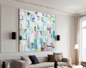 Abstract painting print, geometric wall art, midcentury modern abstract wall art, contemporary canvas print for bedroom