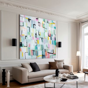Stampa di pittura astratta, arte murale geometrica, arte murale astratta moderna di metà secolo, stampa su tela contemporanea per camera da letto