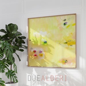 Abstract wall art print, Large abstract painting, yellow and pink minimalist abstract art, Modern wall art for living room wall decor