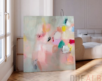 Abstract Painting, pink abstract art, Abstract art print, Pastel pink and white painting, colorful abstract painting, extra large wall art