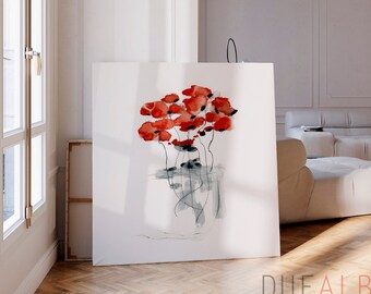 Floral abstract wall art print, Abstract painting print, Red Poppy colorful watercolor fine art print, Bedroom decor
