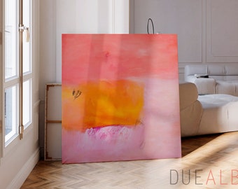 Peinture abstraite orange et rose, impression colorée, peinture rose corail, impression sur toile rose pastel, très grande impression d'art mural abstrait