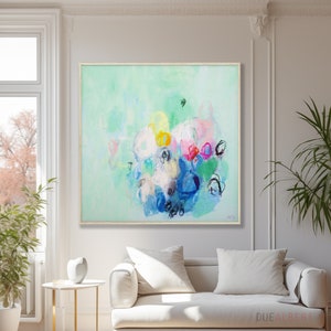 Blauwgroen aqua abstracte print, grote canvas kunst aan de muur, groenblauw kunst aan de muur, abstracte giclee, slaapkamer print decor, moderne kleurrijke schilderkunst