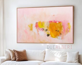 Blush Pink Abstract Art Print, Coral Peach Canvas Print, Large Pastel Wall Art