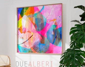 Bright prink vivid and colourful abstract print, Funky multicolour abstract art, modern wall art