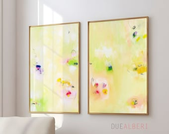 Abstract prints set of 2, Abstract painting drawing print, yellow abstract art, Modern pastel neutral art, Trendy aesthetic wall art