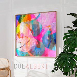 Bright prink vivid and colourful abstract print, Funky multicolour abstract art, modern wall art