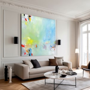 Joyful colorful and vivid abstract art print, Vibrant bright blue yellow green abstract wall art, eclectic wall decor for bedroom gift decor