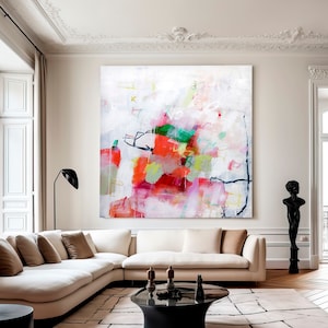 Abstract wall art, Beige coral green painting print, bright modern abstract artwork, pastel colors wall art, eclectic boho wall decor