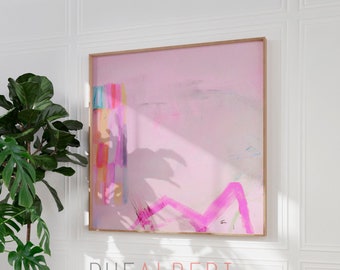 Abstract art print light pink magenta , Extra large wall art print, Minimalist Canvas decor for living room, Eclectic Pastel colors wall art