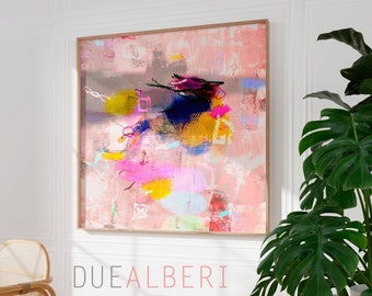 Art mural abstrait magenta rose vif, impression de peinture abstraite texturée moderne, art mural rose vif éclectique pour salon