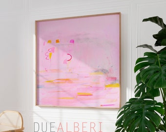 Abstract art print light pink and yellow textured painting , Extra large wall art print, Minimalist wall art, pink wall art prints