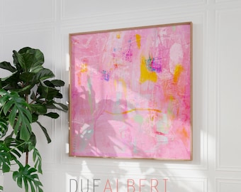Abstract art print, light pink and yellow textured painting print , Extra large wall art print, Minimalist wall art with textured paper