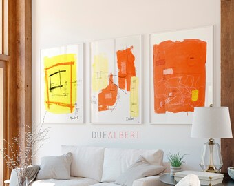 Abstract prints set, Set of 3 large prints, orange bright colors Large art, Abstract painting, Abstract art, Extra large abstract wall art