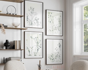 Botanische print set van 4, minimalistische groene natuur muurkunst