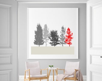 Minimalist Poster, Tree Print, Scandinavian art, Nature Print , Black White Wall art, Large art Print, Mid Century, Home Decor, Minimal