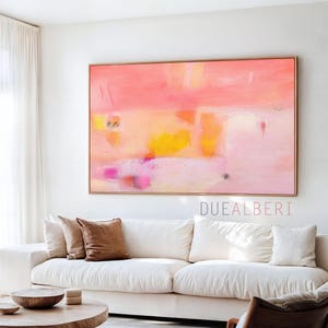 Abstrakter Kunstdruck in Pastellrosa, Korallenfarbene Leinwand, Giclée-Druck