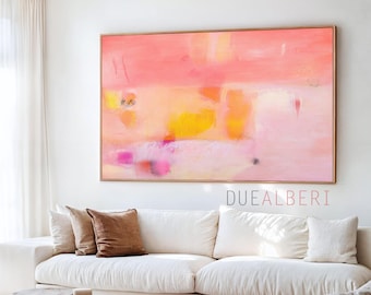 Pastel Pink Abstract Art Print, Coral Canvas, Giclee
