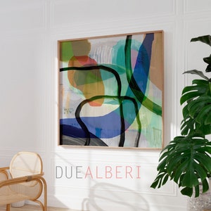 Arte murale astratta, stampa di pittura beige arancione verde, opera d'arte astratta moderna extra large, decorazione murale boho eclettica, arte murale colori pastello