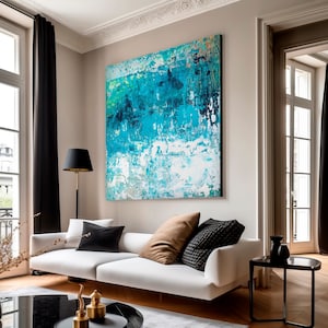 Light Blue modern minimalist abstract art print, vibrant blue abstract art, bright blue abstract painting, extra large eclectic wall art