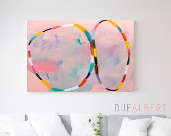 Art mural abstrait rose clair, impression multicolore de couleurs pastel, décoration murale d'appartement tendance esthétique minimaliste et très grande peinture abstraite
