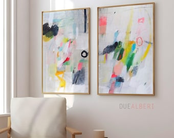 Abstract Wall Art Set of 2, Mid Century Modern Prints, Large Colorful Canvas Set