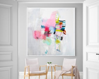 Pink Abstract Wall Art – Colorful Modern Canvas Print for Living Room or Studio Decor