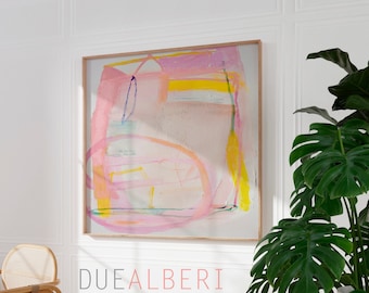 Abstract wall art, Light pink yellow painting print, Extra large Modern abstract artwork, Eclectic boho wall decor, Pastel colors wall art