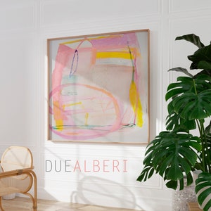 Arte murale astratta, stampa di pittura rosa chiaro e giallo, opera d'arte astratta moderna extra large, decorazione murale boho eclettica, arte murale con colori pastello
